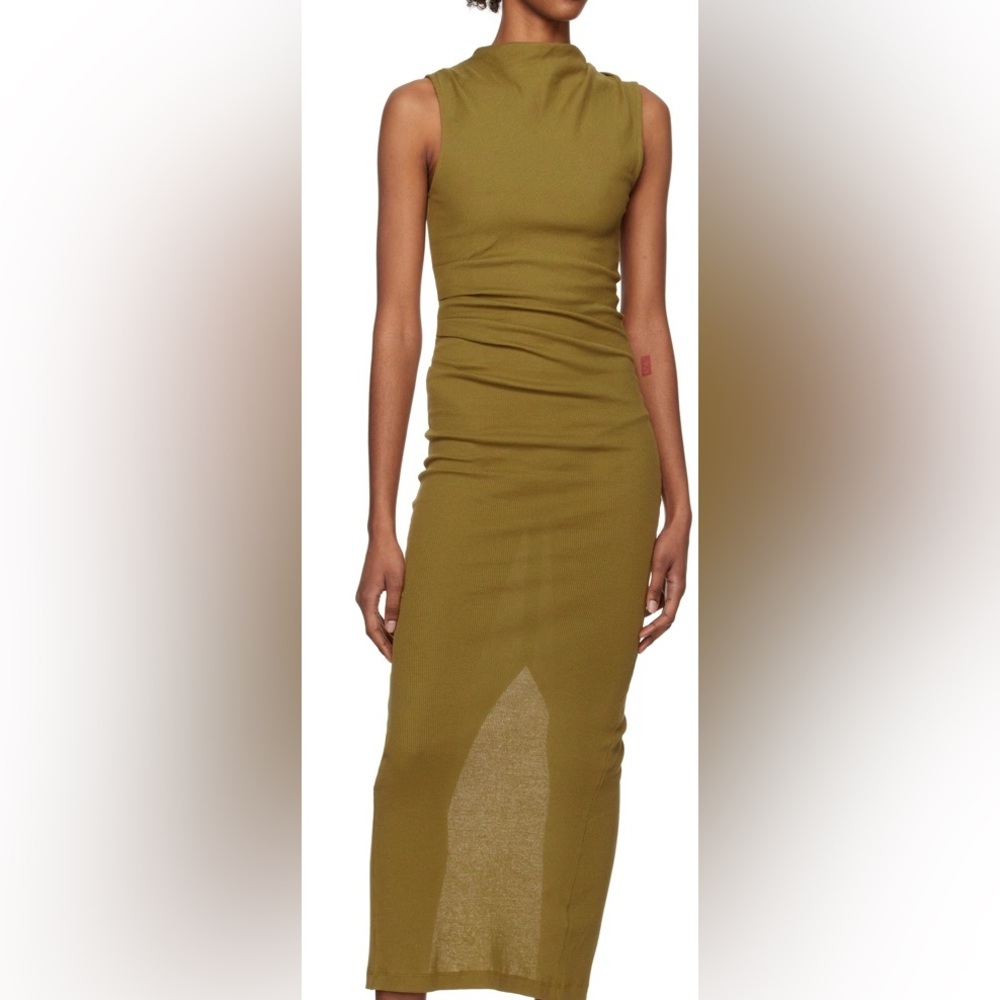 Helmut Lang Olive Tank Ribbed Midi Pencil Dress